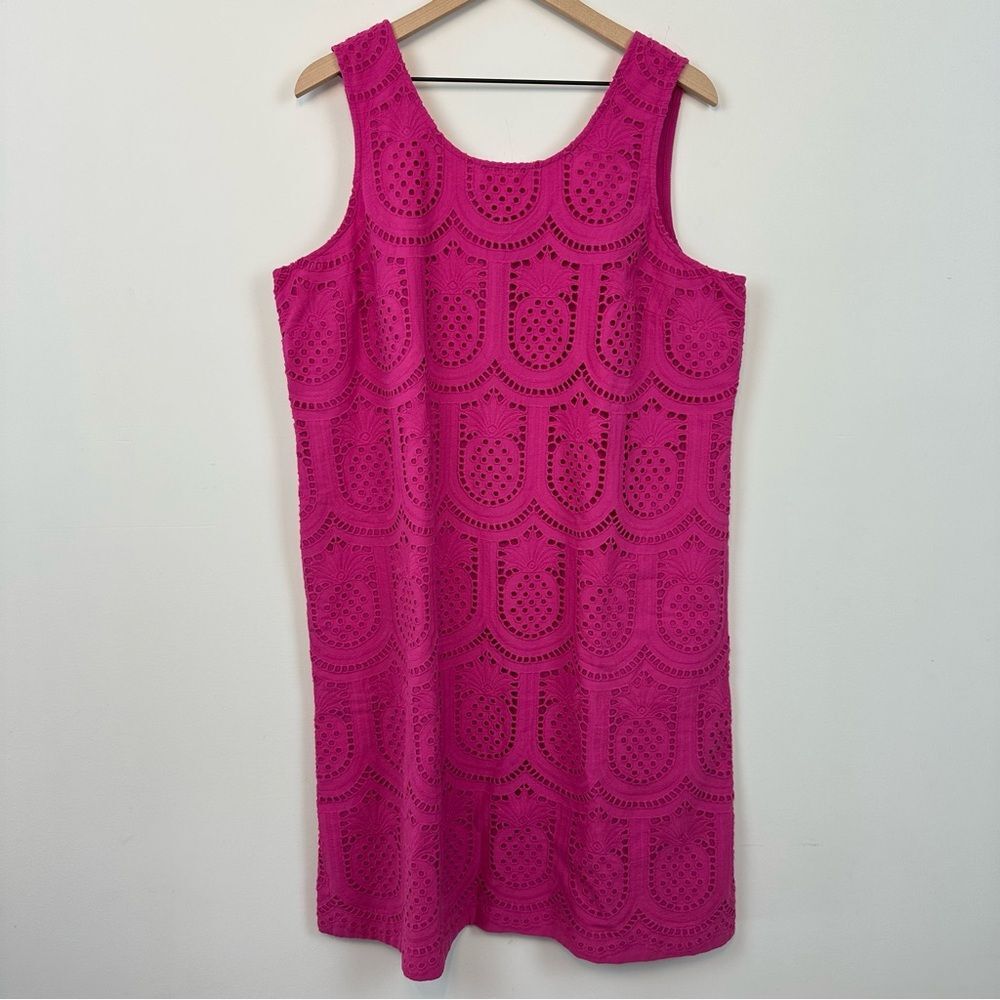 J Jill Fuchsia Magenta Pink Pineapple Eyelet Sleeveless Cotton Dress, 12